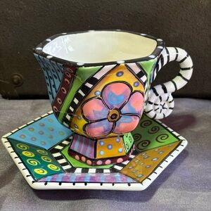 Studio Designworks Hand Painted Hexagonal Cup & Saucer